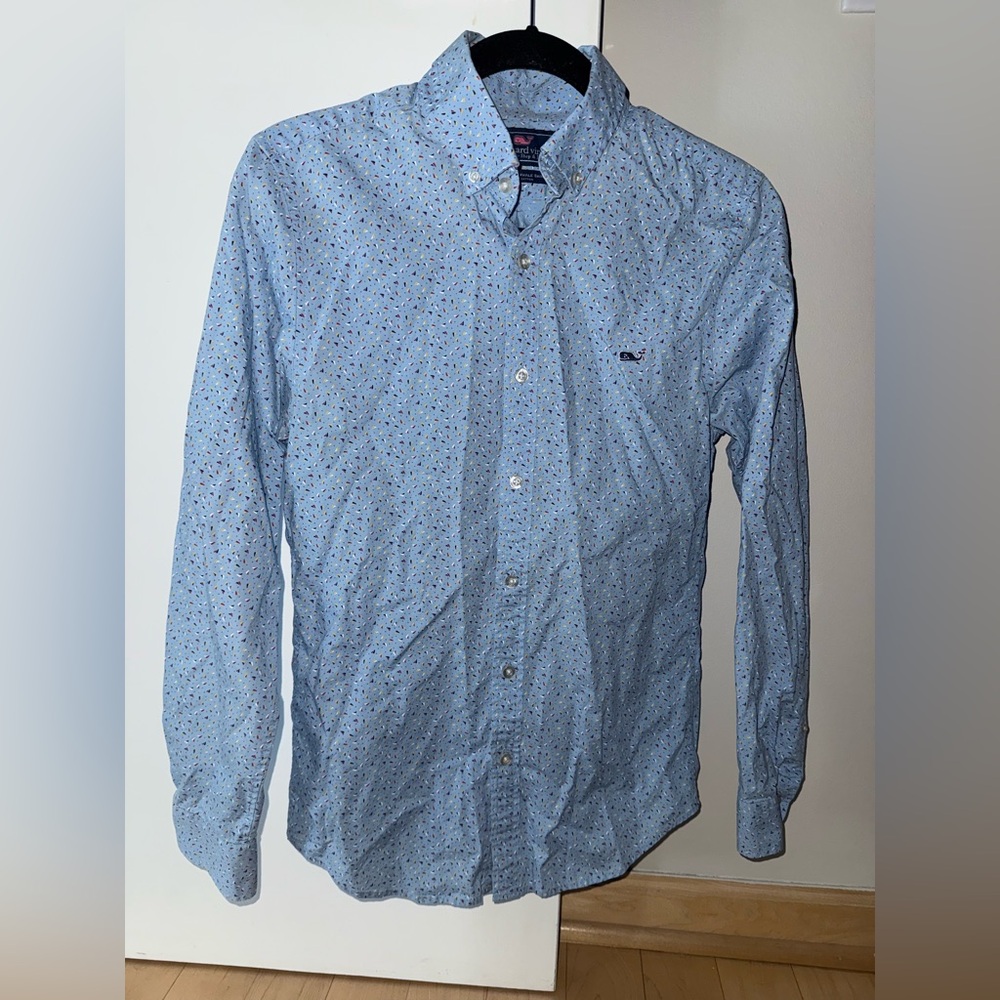 Vineyard Vines Slim Fit Whale Shirt – Blue Micro Print (XS)